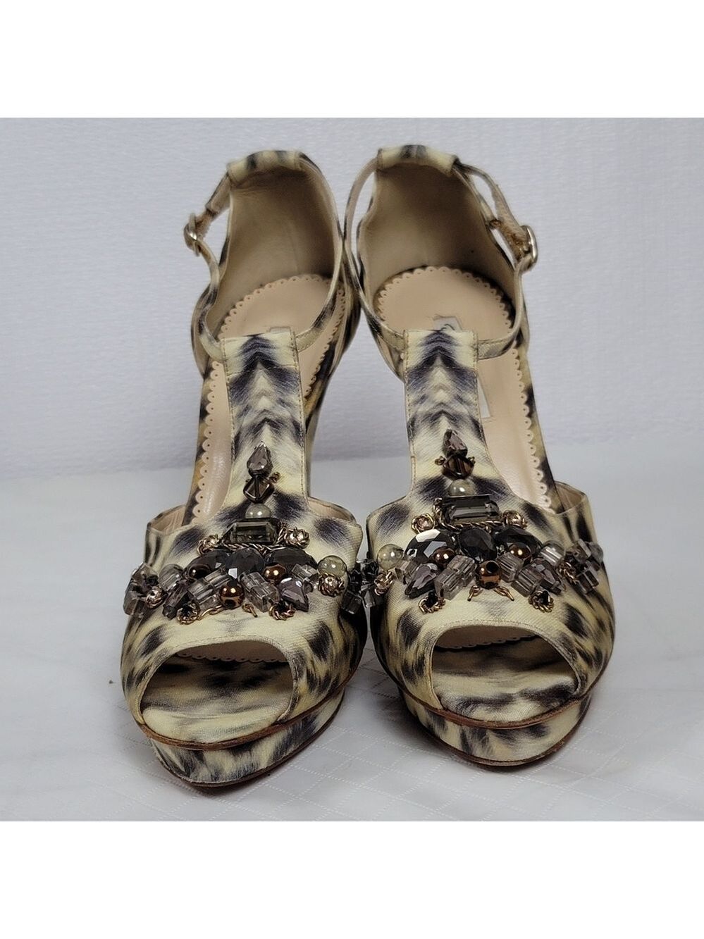Oscar De La Renta Crystal Embellished Animal Print Platform Sandals 40 - Picture 14 of 14